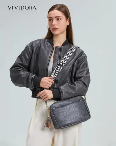 Vista 2 de Vividora Bolsos cruzados pequeños para mujer, a la moda, de cuero vegano, con correa ancha ajustable para guitarra