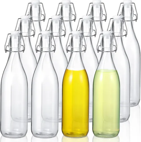 Vista 9 de Aoriher 12 botellas de vidrio ámbar de 25 onzas, botellas de vidrio con tapa abatible con tapas herméticas para cerveza casera, extracto
