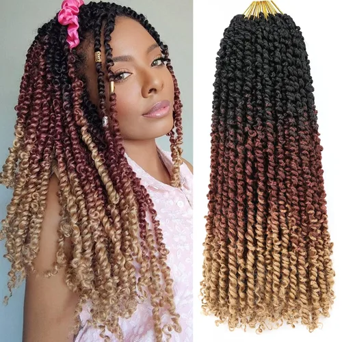 Vista 10 de Leeven Cabello rubio degradado de 14 pulgadas, pretrenzado y trenzado de pasión, 8 paquetes de extensiones de cabello sintético bohemio para mujeres