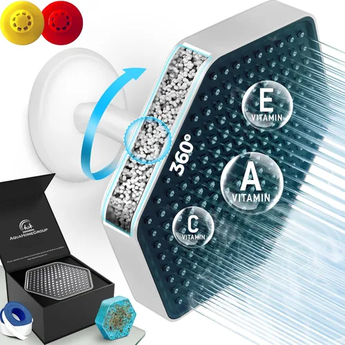 Vista 9 de AquaHomeGroup Cabezal de ducha de lujo con filtro, reduce el cloro, el óxido y los sedimentos, vitamina C, E y A, alta presión, efecto spa, níquel