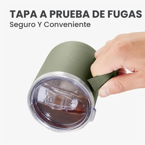 Vista 5 de MEWAY - Taza de café con asa, vaso térmico Verde militar