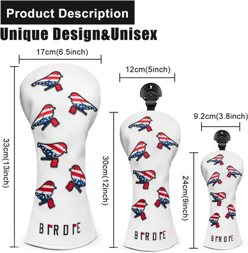 Vista 3 de Cubiertas para cabeza de golf, cubierta para driver, cubierta para madera 3, cubiertas para cabeza de híbrido, bordado, bandera estadounidense