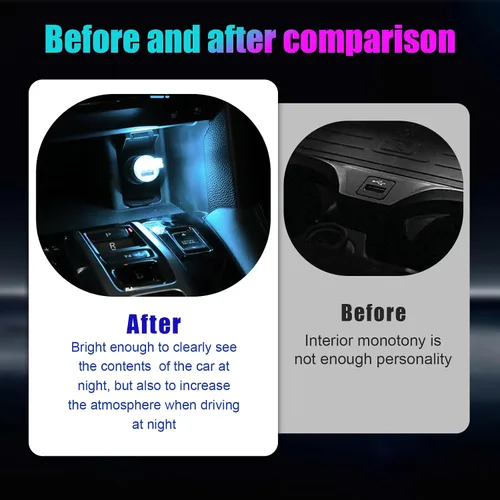 Vista 5 de 4 PCS Lámpara de Atmósfera Interior de Coche LED USB, Mini Luz Nocturna LED Portátil, Kit de Iluminación Ambiental de Maletero con Interfaz USB