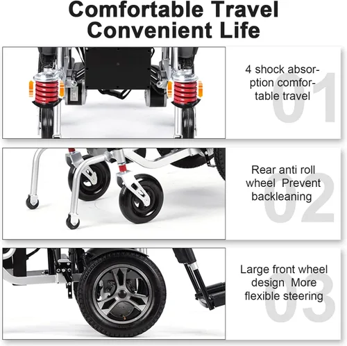 Vista 2 de Silla de ruedas eléctrica ligera, sillas de ruedas eléctricas plegables para adultos, silla de ruedas motorizada de 500 W con motores duales