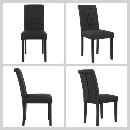Vista 10 de Juego de 2 sillas de comedor tapizadas de tela con detalles de botones incrustados (Juego de 2 Negro)