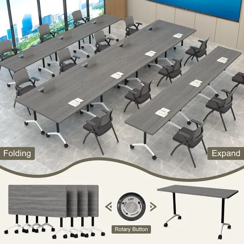 Vista 4 de 4 Pack Folding Conference Tables,47.2" Mobile Training Tables Grey