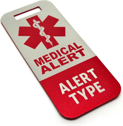 Vista 2 de Etiqueta de alerta médica Equipo médico - Información grabada personalizada (negro)