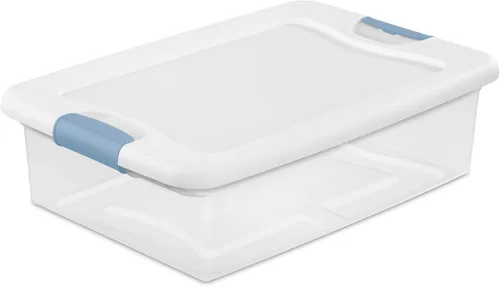 Vista 24 de Sterilite - Paquete de 12 contenedores de almacenamiento con pestillo para debajo de la cama, con tapas, de plástico transparente, 6 cuartos
