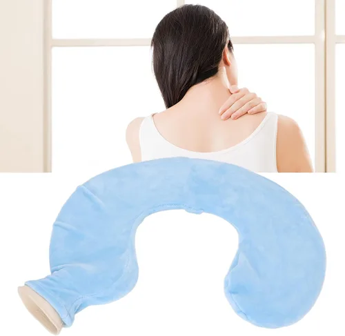 Vista 6 de U Shaped Hot Water Bottle, Soft Rubber Hot Water Bottle Belt Warming Pad with Detachable Cloth Cover for Home or Travel (Blue)