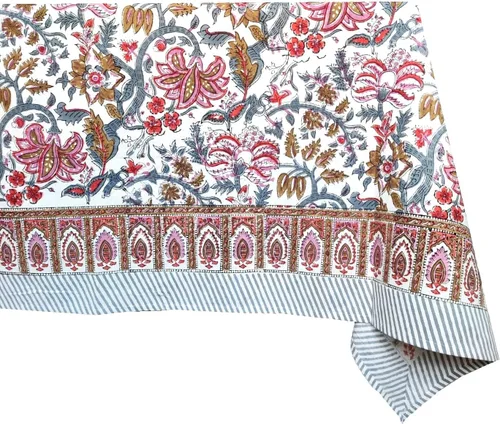 Vista 13 de ATOSII Amalfi - Mantel redondo de verano 100% algodón, estampado en bloques, para comedor, bodas, exteriores, fiestas, I Grand Millenial Farmhouse
