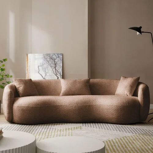 Vista 19 de WILLIAMSPACE Sofá curvado de 101 pulgadas, moderno sofá boucle tapizado de gran tamaño con 4 almohadas, sofá de peluche de 4 asientos para sala