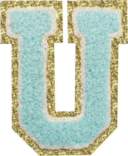 Vista 30 de 3Pcs Letter Patches Varsity Glitters Chenille,SPRT Iron on Blue Letter Patch,Alphabet Cloth Patch for Team Costume Decoration 3.1in Height S