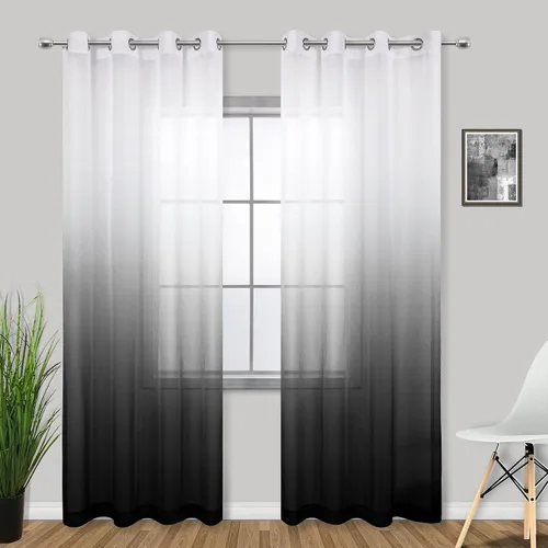 Vista 12 de KOUFALL - Cortinas negras de 63 pulgadas de largo para dormitorio, juego de 2 paneles con ojales, cortinas semitransparentes de imitación de lino