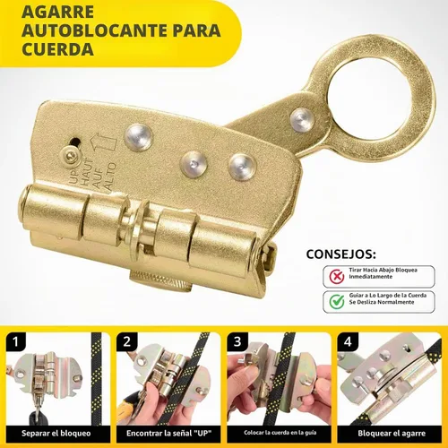 Vista 5 de TRSMIMA Arnés de Cuerda con Cordón de Seguridad: Cuerda Vertical para Techos de 25 pies con Ganchos de Agarre Rápido Amortiguador de Impactos - Kit