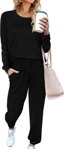 Vista 111 de Aloodor conjunto deportivo de 2 piezas para mujer, con sudadera con cuello redondo, sin botones