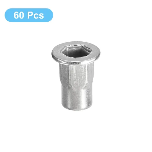 Vista 3 de uxcell M3 Tuercas de remache con cuerpo hexagonal, 60 unidades de acero inoxidable 304 con cabeza plana y rosca interna