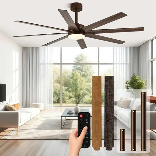 Vista 12 de Modernos ventiladores de techo de 65 pulgadas con luces y control remoto para sala de estar, hogar, oficina, interior/exterior, 3CCT LED 36W, 8