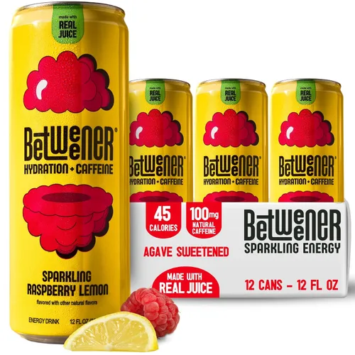 Vista 11 de Betweener Sparkling Energy Seltzer, agua con gas con jugo real y 100 mg de cafeína, ligero y refrescante, L-teanina para concentración, vitaminas