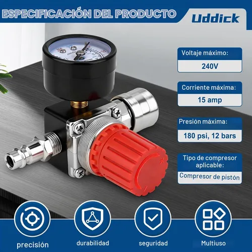 Vista 5 de Regulador de presión del compresor de aire 1/4 "Válvula de expansión neumática, válvula de control de presión con conexión 180psi 12bar