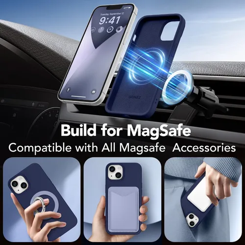 Vista 4 de GONEZ Funda magnética para iPhone 14, compatible con Magsafe, con protector de pantalla + protector de cámara, forro de microfibra antiarañazos