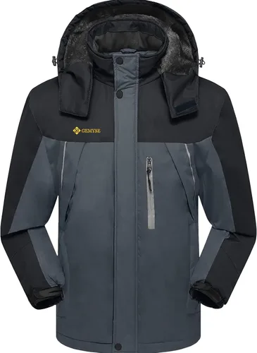Vista 9 de GEMYSE Chaqueta de esquí a prueba de viento para hombre, impermeable, con capucha y varios bolsillos