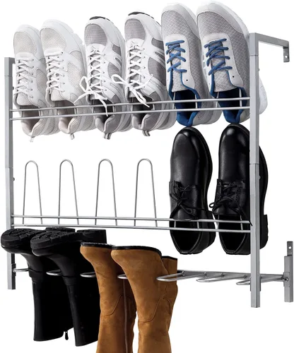Vista 9 de MyGift - Estantería de pared colgante de metal negro premium para armario de vestidor, cuarto de servicio y entrada, organizador de botas y zapatos