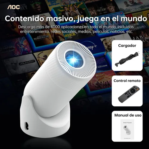 Vista 9 de AOC Mini proyector con WiFi y Bluetooth, proyector inteligente Full HD 4K compatible con ajuste de rotación de 180°, 220 ANSI, 8000 lúmenes
