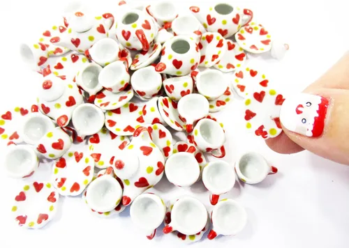 Vista 4 de Casa de muñecas en miniatura de cerámica 4/9 corazón tetera taza platillo vieira plato #S 2368