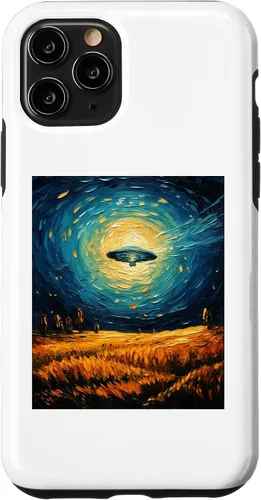 Vista 10 de iPhone 14 Funny paint Alien UFO Lover Starry Night Alien UFO Van Gogh Case