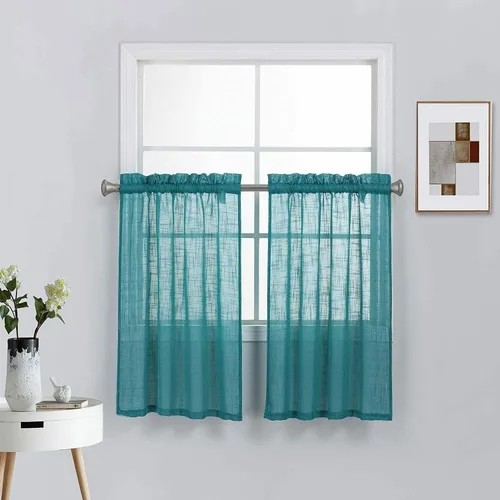 Vista 33 de 2 piezas de cortinas de aspecto de lino sólido y elegante, paneles totalmente cosidos, niveles de tratamiento de ventanas
