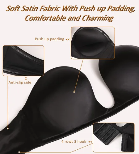 Vista 4 de DotVol Brasier convertible con relleno y escote en U profundo para mujer