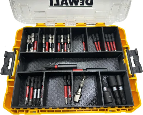Vista 4 de GarageInOrder Soporte para brocas de impacto impreso en 3D diseñado para DEWALT Medium ToughCase (solo inserto) (gris industrial, 11 compartimentos)