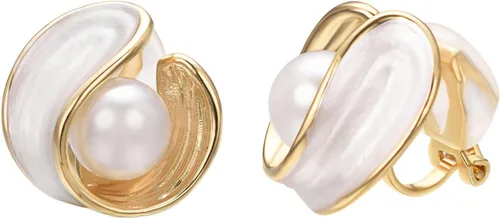 Vista 7 de Yoursfs Aretes de clip de perlas blancas grandes para mujer, chapados en oro de 18 quilates, hipoalergénicos, sin perforaciones, joyería brillante