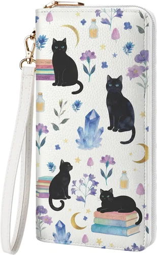 Vista 24 de Cartera clutch de cuero vegano para mujer con cremallera, correa de mano, gran capacidad 01 Cuero Genuino Negro