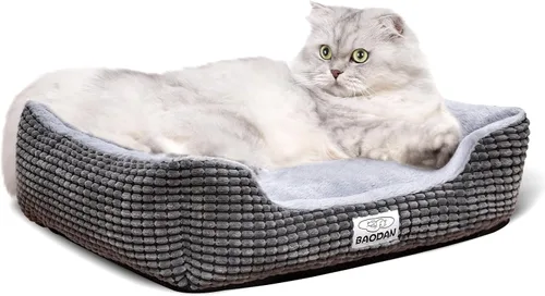 Vista 8 de Cama pequeña para perros pequeños, camas para gatos de interior, lavable, cama rectangular para perros, cálida, suave, relajante, cama duradera