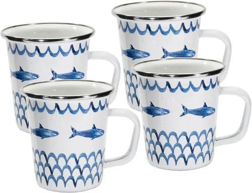 Vista 10 de Golden Rabbit Enamelware Latte Tazas de café o té, 16 onzas, cangrejo azul, juego de 4