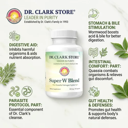Vista 3 de Dr Clark Wormwood Super W Blend 330 mg, 100 cápsulas de gelatina