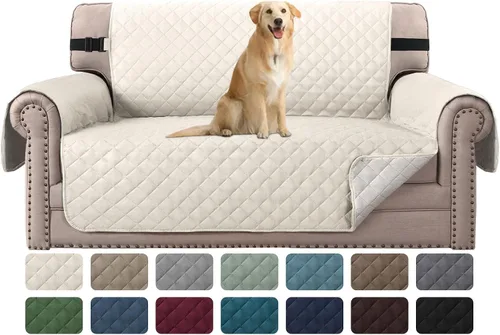 Vista 8 de H.VERSAILTEX Funda de sofá resistente al agua para sofá de 3 cojines, reversible, protector de muebles acolchado con correa elástica, funda de sofá