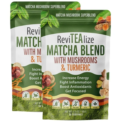 Vista 6 de ReviTEAlize Mushroom Matcha – Matcha orgánica de grado ceremonial, 7 hongos y adaptógenos – Alternativa de café para energía, enfoque y salud