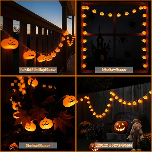 Vista 10 de Runleo Guirnalda de luces de calabaza para decoración de Halloween