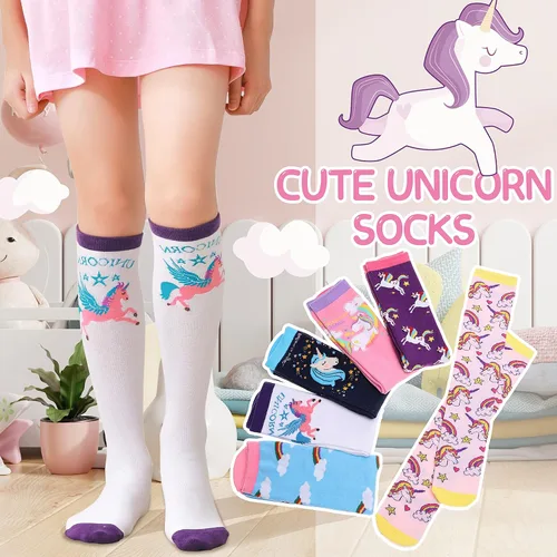 Vista 2 de Calcetines altos hasta la rodilla para niños y niñas 6 pares de calcetines largos y divertidos de animales coloridos para niños