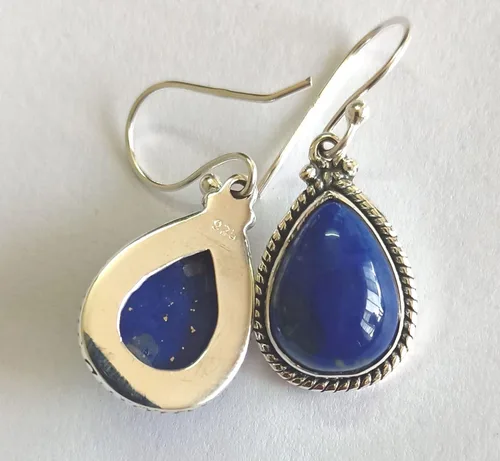 Vista 4 de Pendiente de plata de ley 925 con piedras preciosas de lapislázuli, hecho a mano, regalo de cumpleaños para ella, Plata de ley, lapislázuli