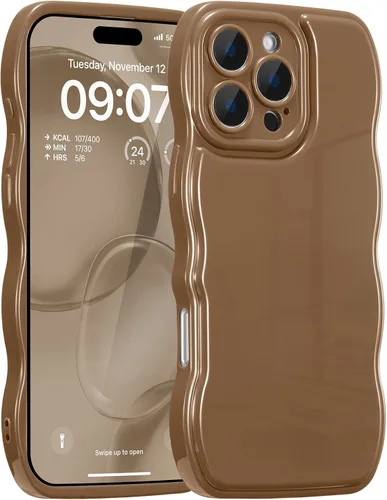 Vista 29 de FABSPARK - Funda para iPhone 11, diseño simple, marco ondulado, estética, silicona suave, color beige