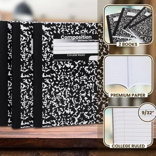 Vista 2 de Cuadernos de composición a granel, Cuadernos de papel con rayas universitarias, 100 hojas, Cuadernos de suministros escolares, Cuadernos