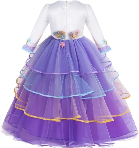 Vista 7 de REXREII Vestido largo de tul de manga larga para niñas con diadema, disfraz de Halloween, princesa, cumpleaños, Navidad, baile