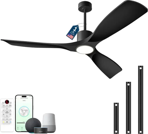 Vista 10 de Ventilador de techo inteligente de 52 pulgadas con luces, ventilador de techo para exteriores compatible con Alexa/aplicación/control remoto, motor