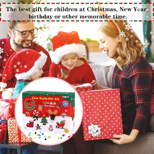 Vista 6 de AUGSUN Kit de cuentas de fusibles de Navidad, 5100 unidades + 24 colores para manualidades, juego de cuentas de fusión para niños, 12 estilos