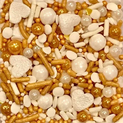Vista 2 de COOL MOM SPRINKLES Gránulos de corazón dorado y blanco (4 onzas) – Gránulos de corazón para decorar pasteles, cupcakes, galletas y postres