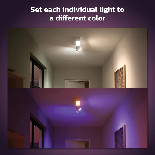 Vista 4 de Philips Hue Centris - Foco de techo LED inteligente, blanco, luz que cambia de color y ambiente de color, 2 luces, control con aplicación, funciona
