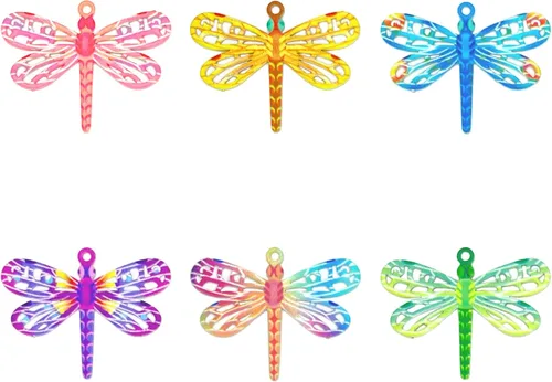 Vista 8 de Ahueca hacia fuera libélula filigrana encantos colgantes de insectos multicolor para pendientes DIY joyas colgantes decoraciones embalaje Libélula